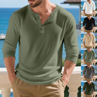 Herren Langarmshirt Modern Henley Ausschnitt Trendig