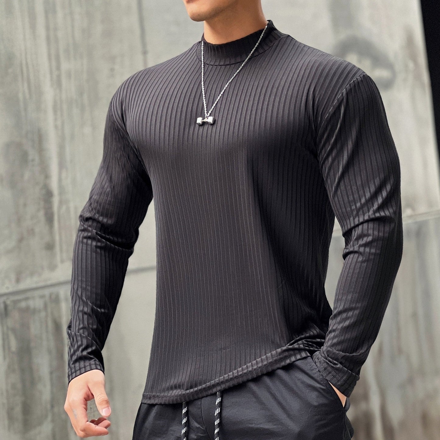 Herren Langarmshirt Elegantes Stehkragen Rippstruktur Berlin
