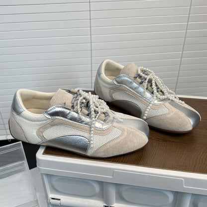 Damen Sneakers Modisch Perlen Detail Atmungsaktiv Mesh