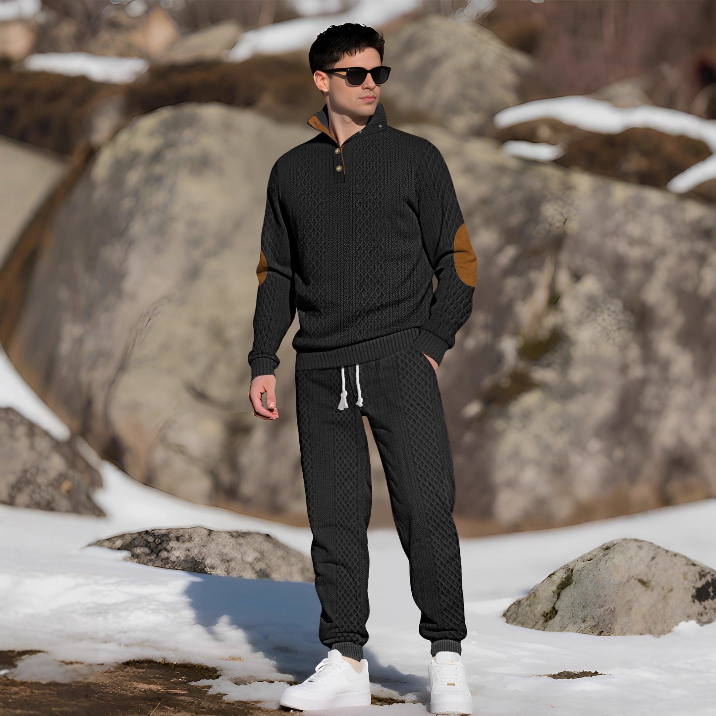 Herren Strickpullover Stehkragen Modern Knöpfe Bequem