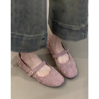 Damen Ballerinas Gold Nieten Riemen Verstellbar