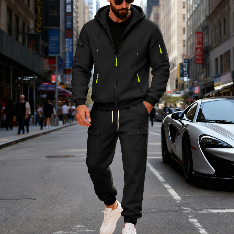 Sportliches Herren-Outfit Hoodie und Cargohose Set Grau