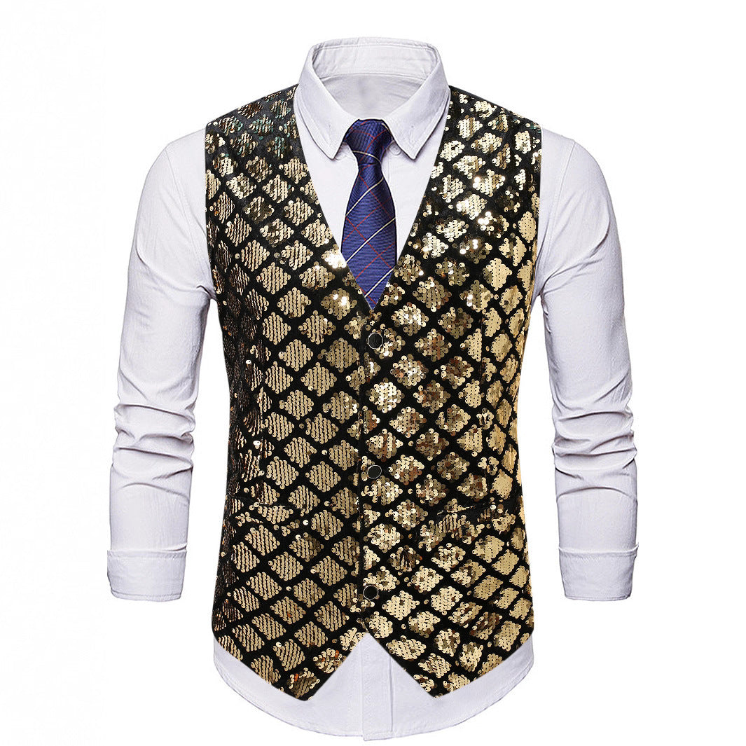 Herren Weste Pailletten Elegant Glitzernd