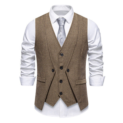 Herren Anzugweste Elegante Herringbone Optik Mit Taschen