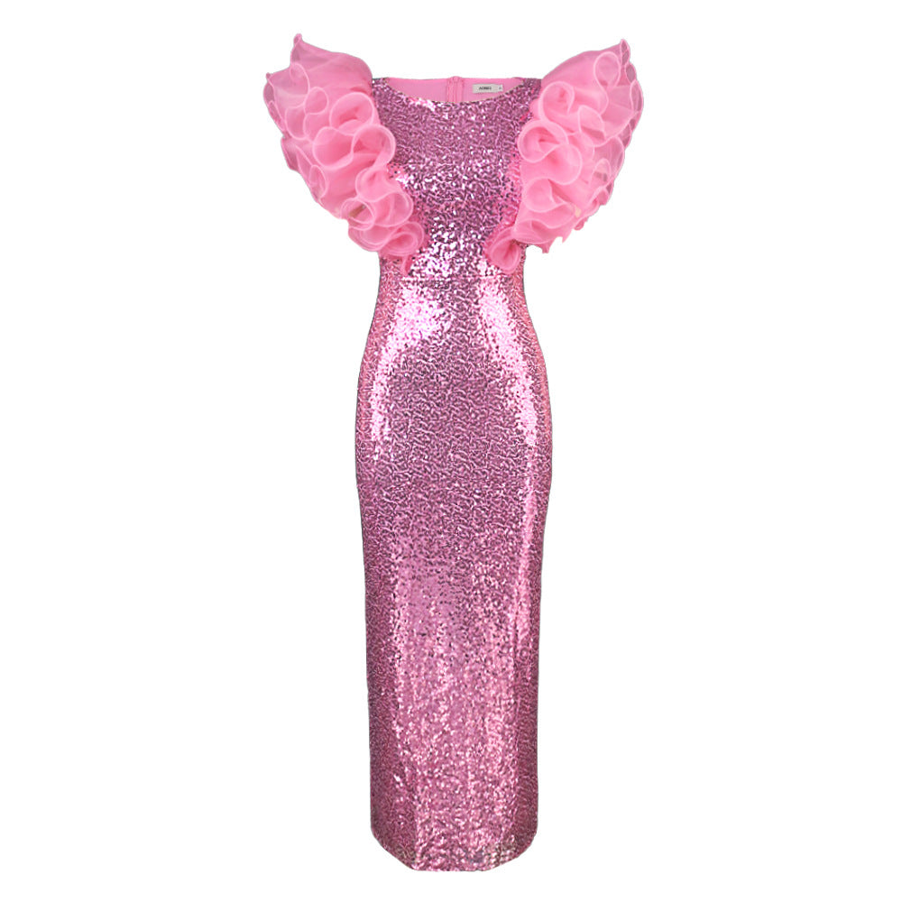 Glamour Abendkleid Damen Pailletten Glitzer Rock