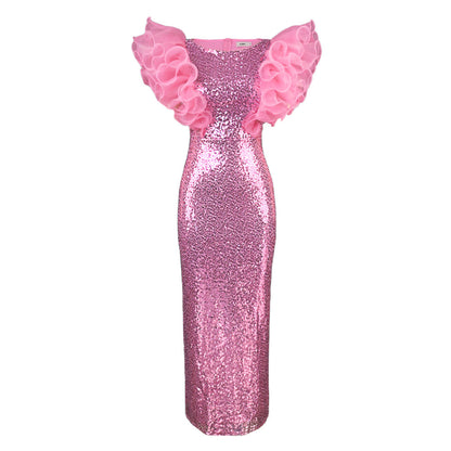 Glamour Abendkleid Damen Pailletten Glitzer Rock