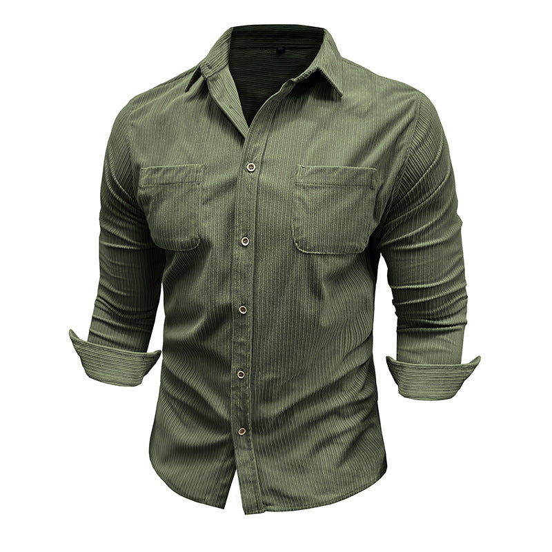 Herren Langarmhemd Streifenmuster 2 Brusttaschen Modern