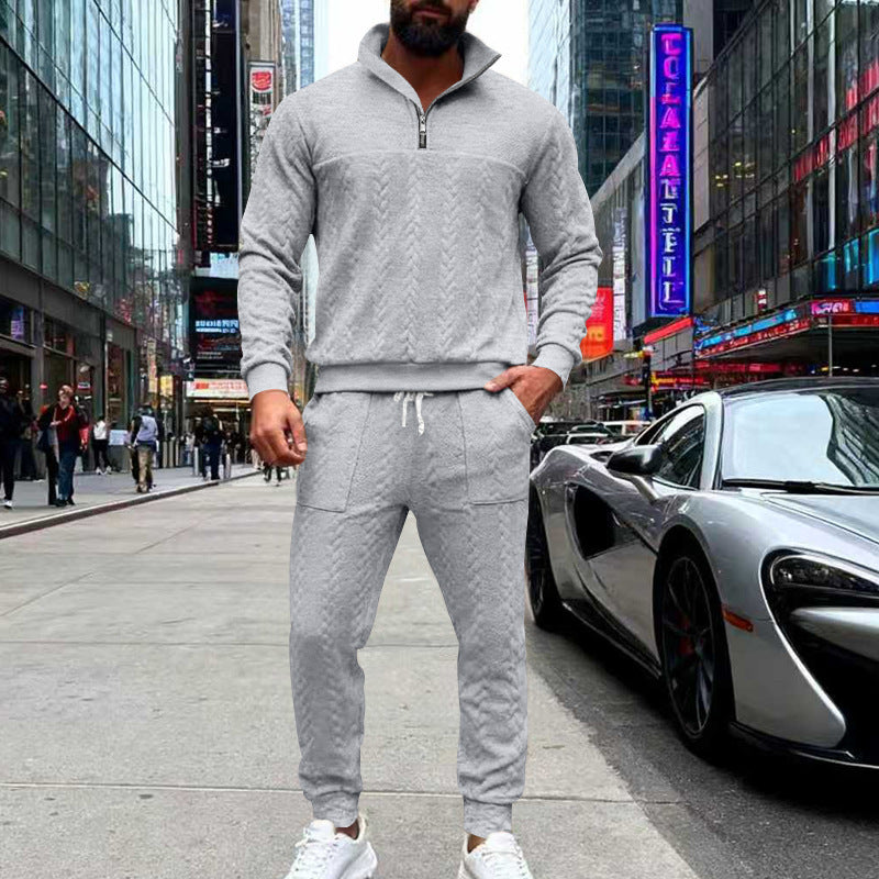 Herren Jogginganzug Strick Lässig Mit Reißverschluss Hochkragen