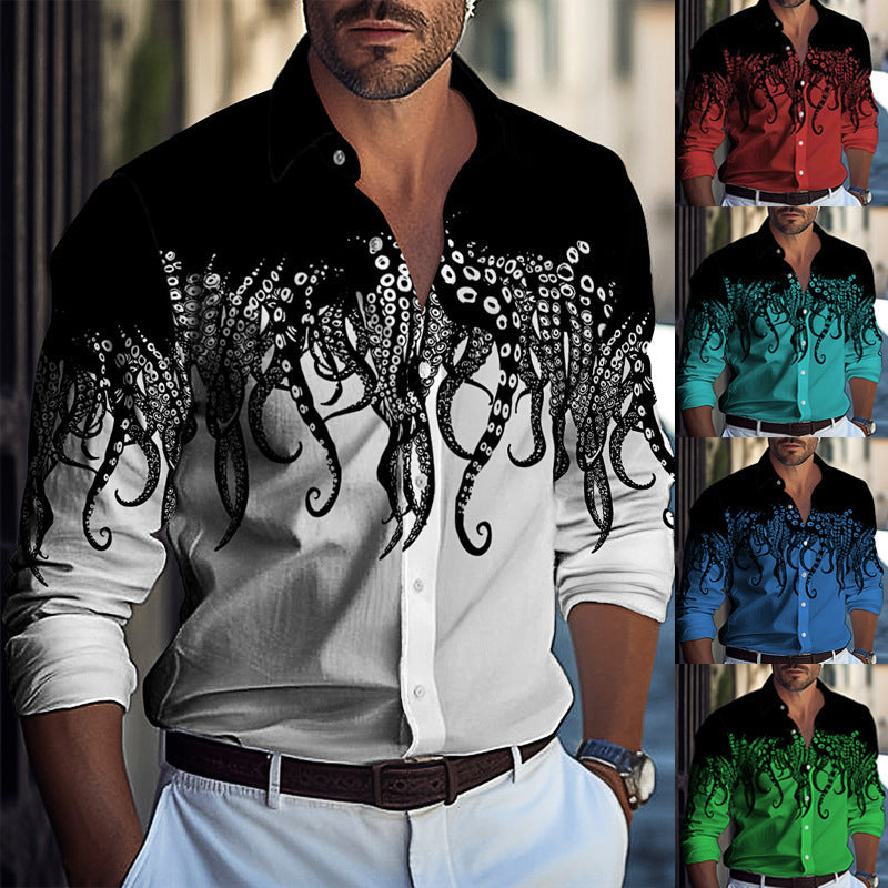 Herren Hemd Langarm Tintenfisch Druck Unikateshirt - BerlinGlamour
