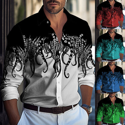 Herren Hemd Langarm Tintenfisch Druck Unikateshirt - BerlinGlamour