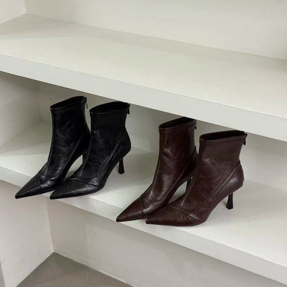 Damen Stiefeletten Leder Elegant Spitze Absatz Schuhe