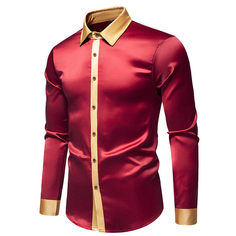 Herren Langarmhemd Modern Satiniert Kragen Eleganz