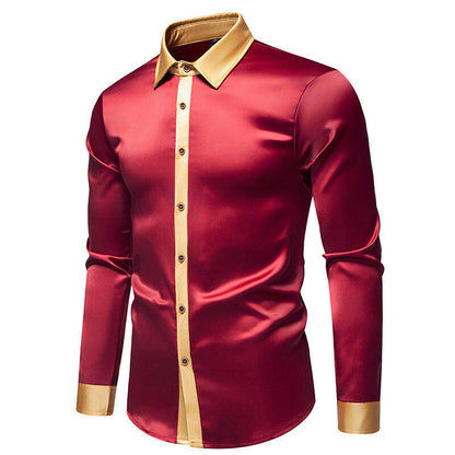 Herren Langarmhemd Modern Satiniert Kragen Eleganz
