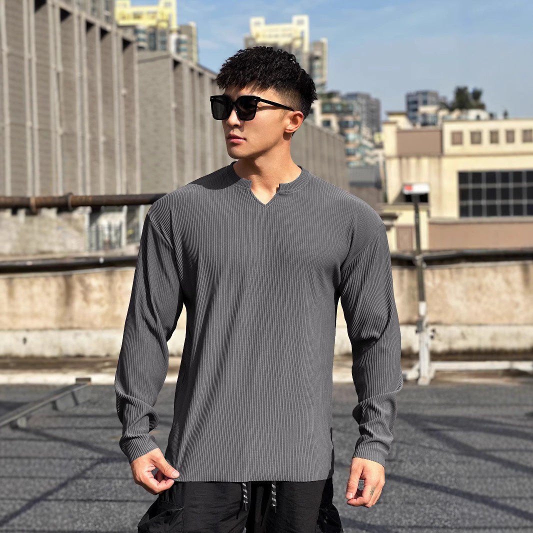 Herren Langarmshirt Stehkragen Modern Rippdesign - BerlinGlamour
