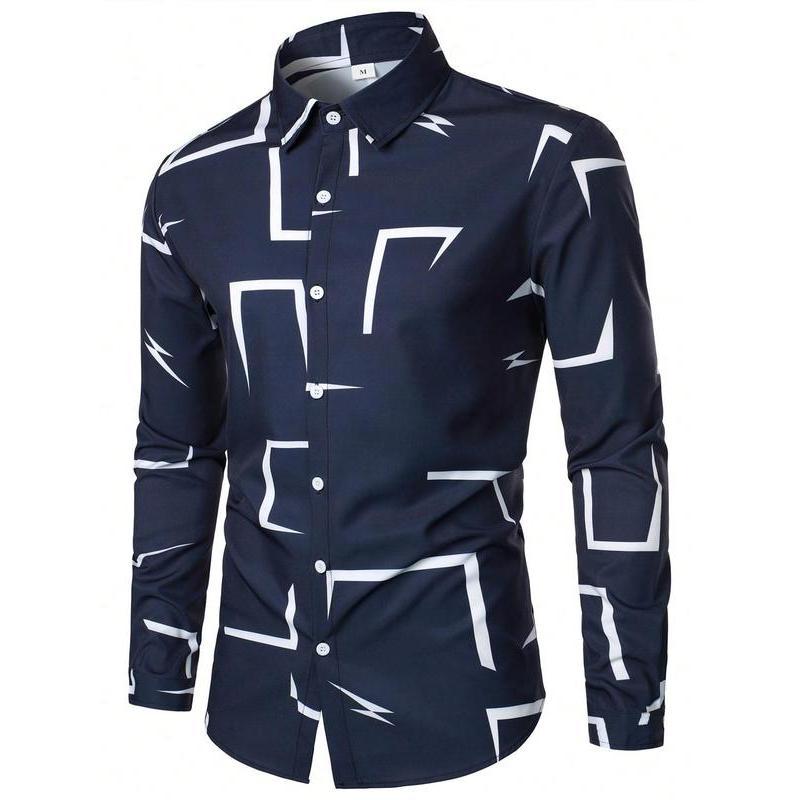 Herren Langarmhemd Modern Geometrisches Design Schwarz