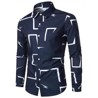 Herren Langarmhemd Modern Geometrisches Design Schwarz