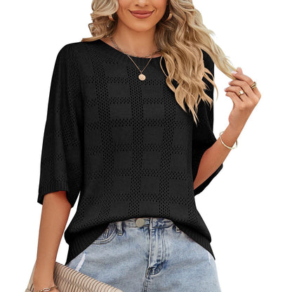 Damen Stricktop Weit Modern Lochmuster Oberteil