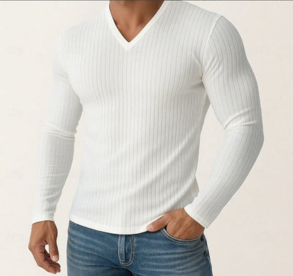 Herren Langarmshirt Fein Rippenstruktur Elegante Optik