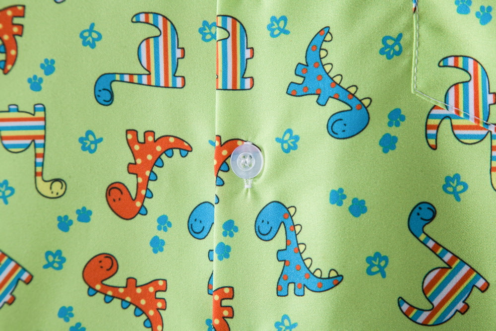 Herren Kurzarmhemd Dinosaurier Motiv Relaxed Fit