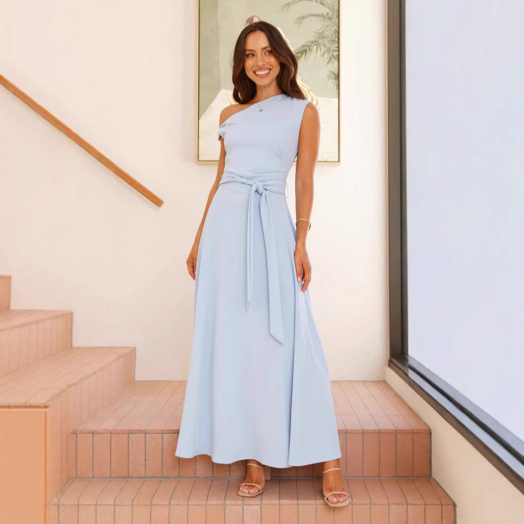 Damen Maxikleid Asymmetrisch Elegantes Abendkleid Lang