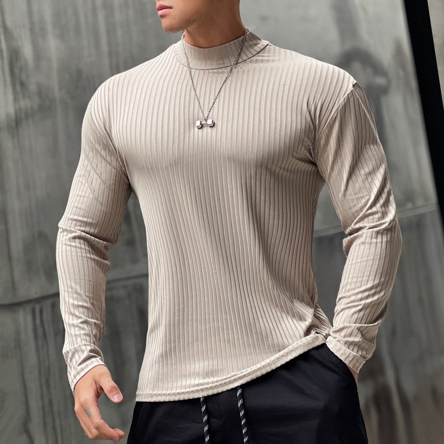 Herren Langarmshirt Elegantes Stehkragen Rippstruktur Berlin