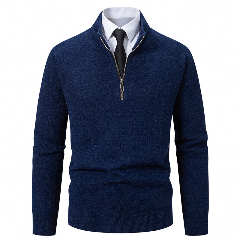 Herren Pullover Hochkragen Reißverschluss Struktur Optik Modern