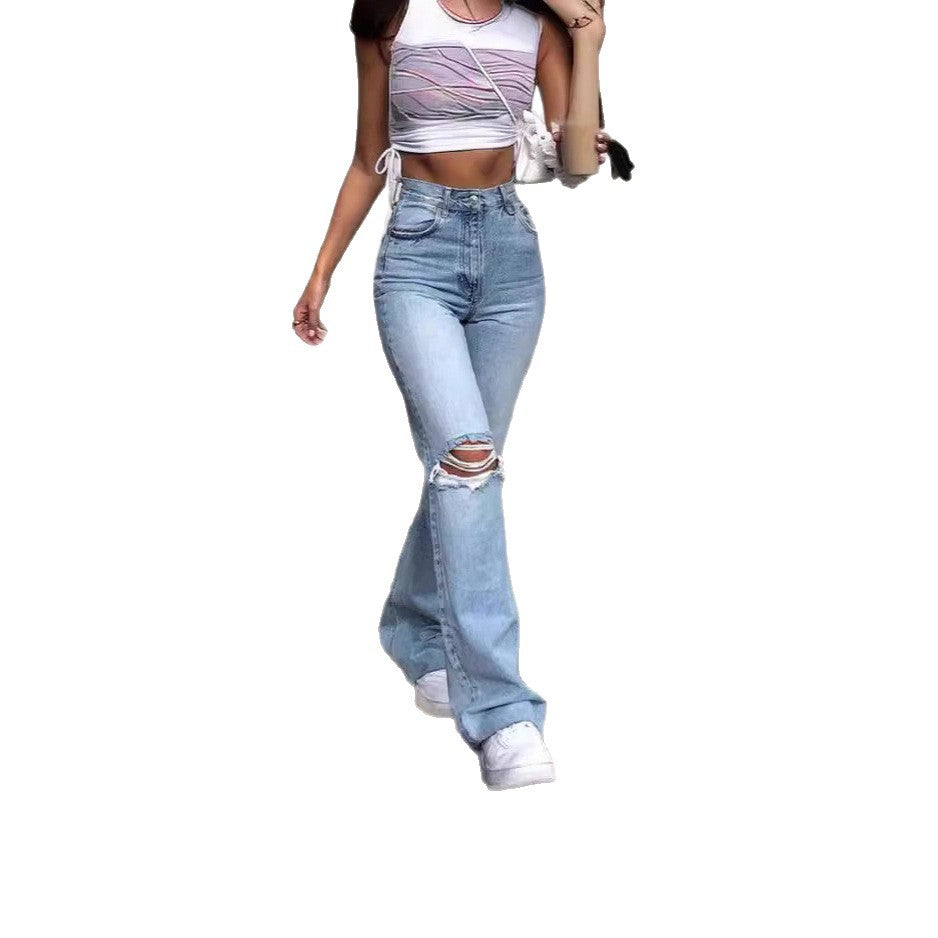 Damen Jeans Bootcut Destroyed Lässig Trendy