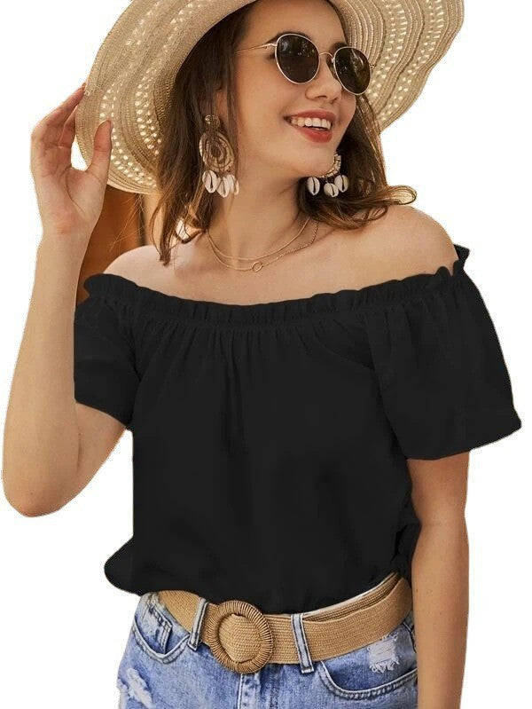 Damen Off-Shoulder Bluse Elastisch Lässig Modern