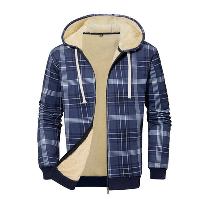 Herren Sweatjacke Kariert Kapuzenpullover Warm