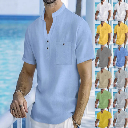 Herren Hemd Kurzarm Stehkragen Knöpfe Modern Berlin Style - BerlinGlamour