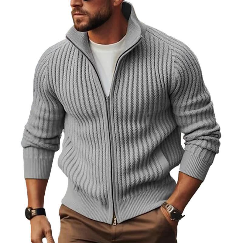 Herren Strickjacke Modern Reißverschluss Rippmuster