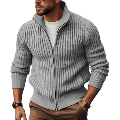 Herren Strickjacke Modern Reißverschluss Rippmuster