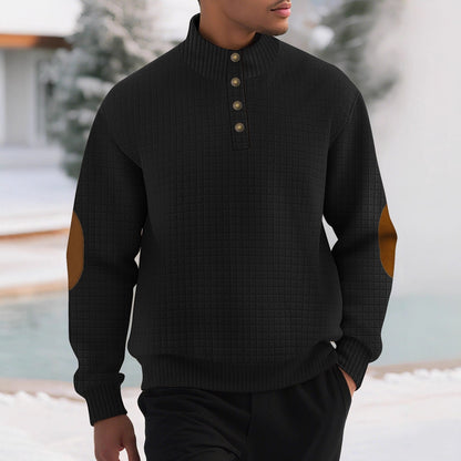 Herren Pullover Stehkragen Modern Leder Optik