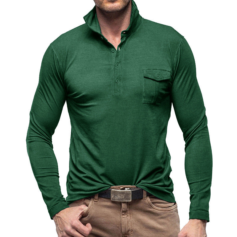 Herren Poloshirt Langarm Moderner Stehkragen Slimfit