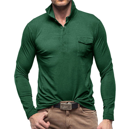 Herren Poloshirt Langarm Moderner Stehkragen Slimfit