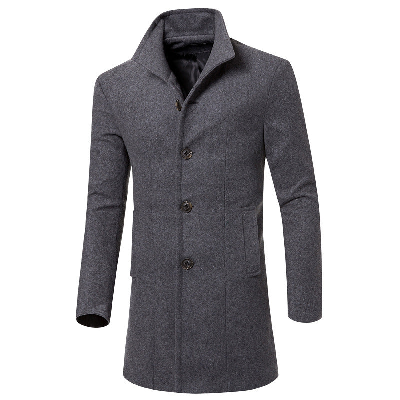 Herren Woolcoat Stehkragen Modern Taschen Elegante Winterjacke