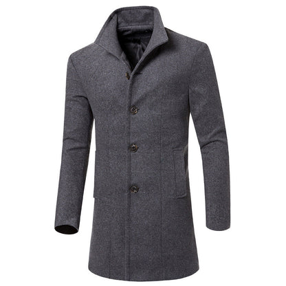 Herren Woolcoat Stehkragen Modern Taschen Elegante Winterjacke