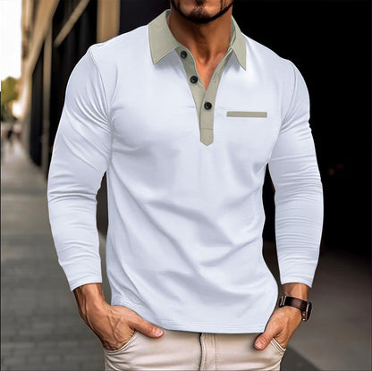 Herren Poloshirt Langarm Moderner Kragen Slim Fit
