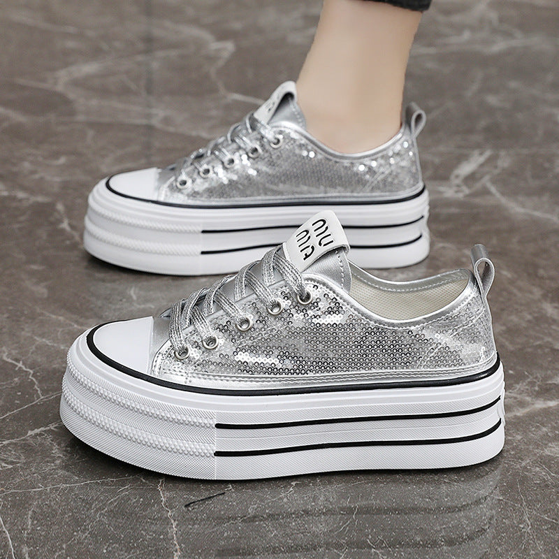 Damen Plateau Sneaker Glitzernd Komfortabel