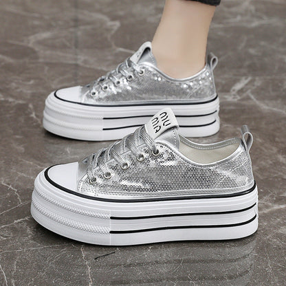Damen Plateau Sneaker Glitzernd Komfortabel