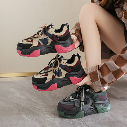 Damen Sneaker Sportlich Chunky Schnell Schnüren