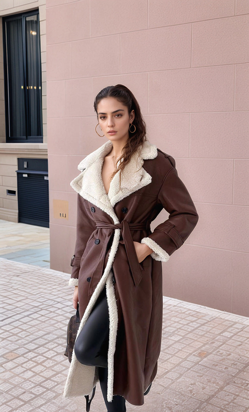 Damen Langmantel Eleganter Teddyfutter Wintermantel