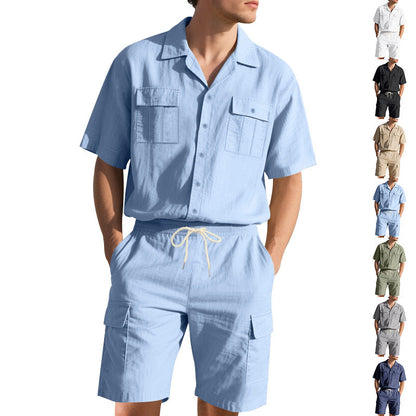 Herren Sommerhemd Kurzarm mit Cargo-Shorts Set