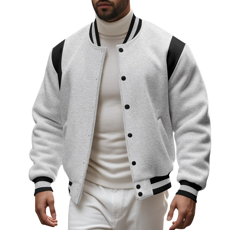 Herren Collegejacke Lässig Kontrast Ärmel Druckknöpfe Sportlich