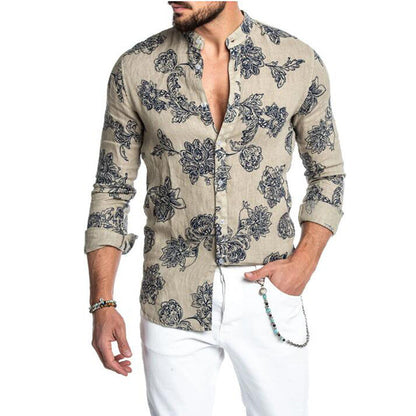 Herren Hemd Langarm Blumenmuster Button-Down Kragen Modern
