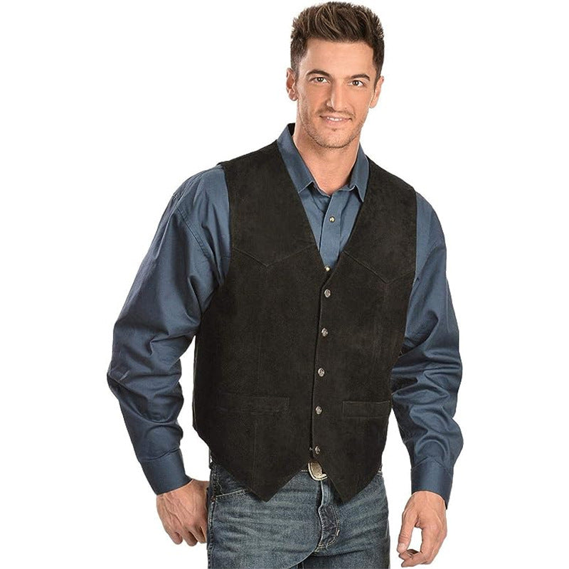 Herren Lederweste Elegante Wildleder schwarz Klassiker