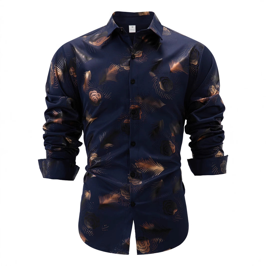 Herren Langarmshirt Blumenmuster Atmungsaktiv Modern