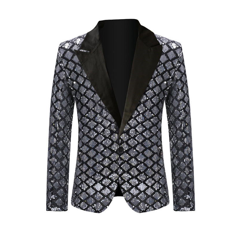 Glamour Jacke Herren Paillettenanzug Elegant Schwarz