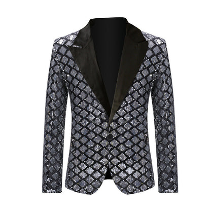 Glamour Jacke Herren Paillettenanzug Elegant Schwarz