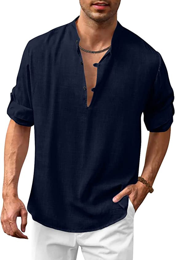 Herren Hemd Stehkragen Knopfleiste Elegant Modern